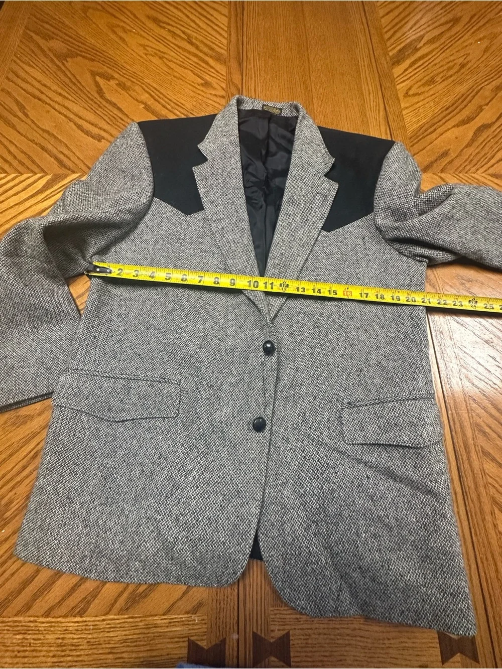 Men's Grey Tweed Blazer with Black Shoulder Panels
